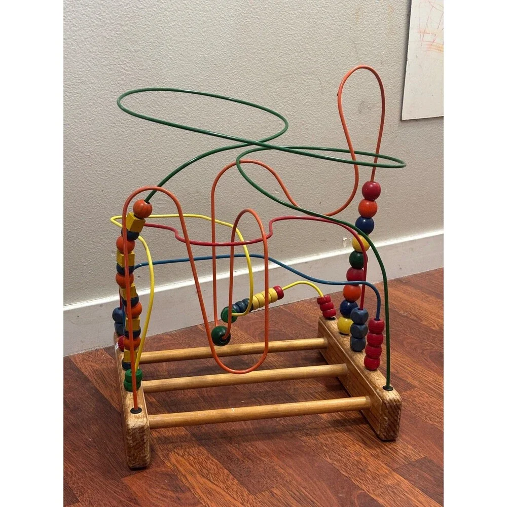 Vintage Anatex Rollercoaster Bead Maze Metal Wood Kids Educational Toy
